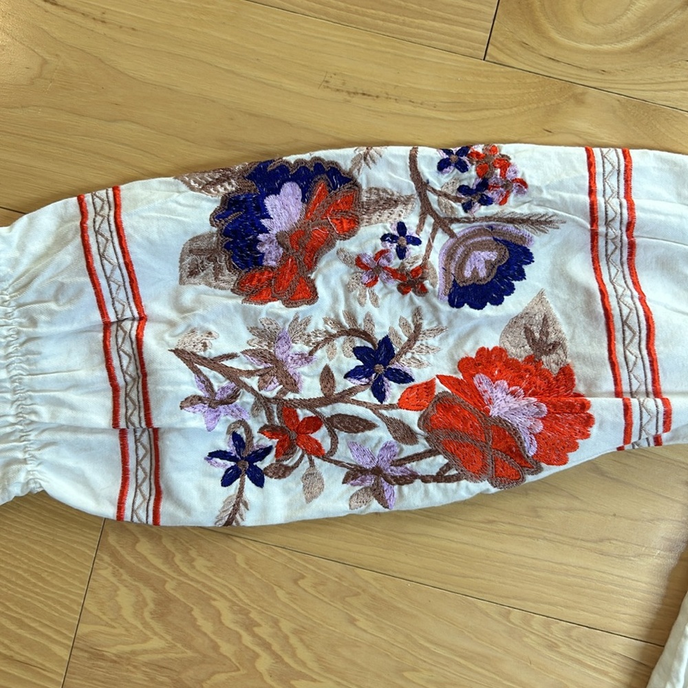 Free People Off Shoulder Embroidered 100% Cotton Dress w/Pockets | Size Small - Picture 6 of 11